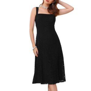 Women's Lace Prom Dress Straps Sleeveless Formal Evening Midi Dress Black